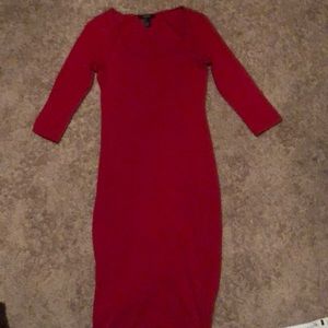 Red midi spandex dress with slit in back